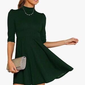 Forest Green Floerns Women's Mock Neck Short Sleeve Flared A Line Cocktail Dress